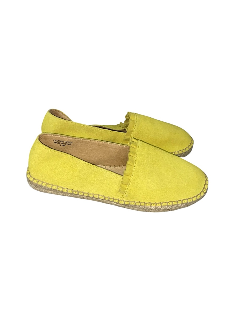 Talbots Izzy Suede Espadrille Flat Size 7.5 Ruffled Chartreuse Sunny Yellow